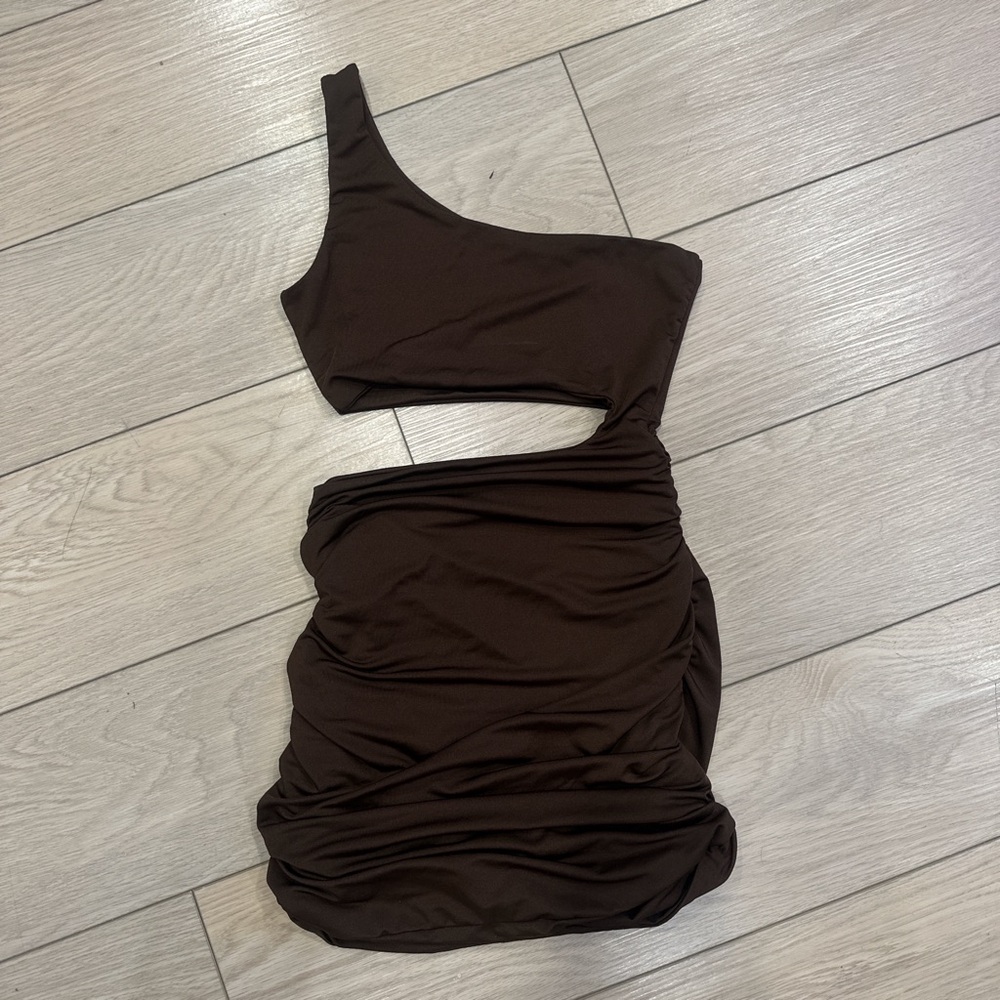 SHEIN Brown Asymmetrical One Shoulder Bodycon Dress